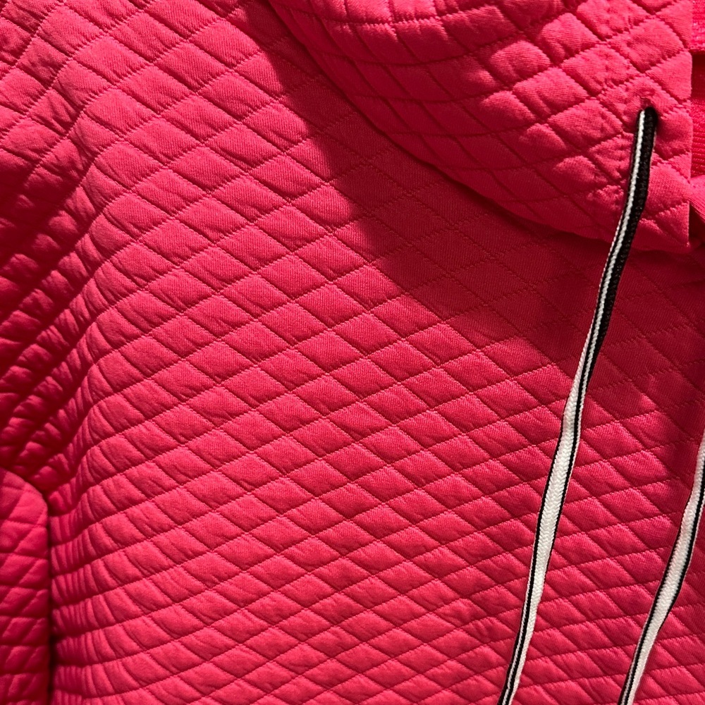 Quilted Bright Pink Hoodie Sweatshirt - Picture 2 of 5